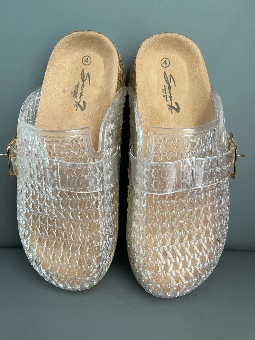 Seven7 Clear Jelly Woven Footbed Clogs Mules Girls  Size 4